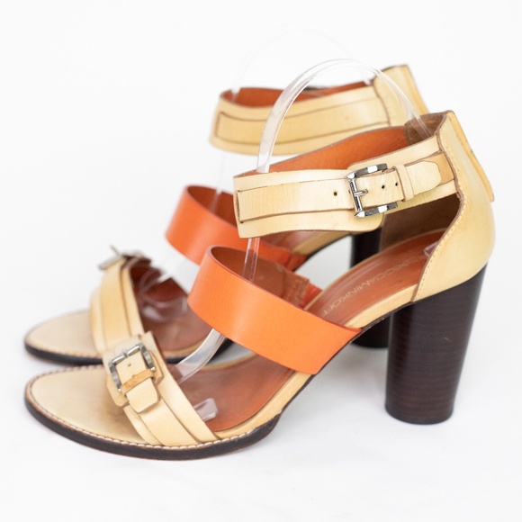 Rebecca Minkoff Orange Sandals Strappy Stacked Heels 10M - Picture 2 of 14